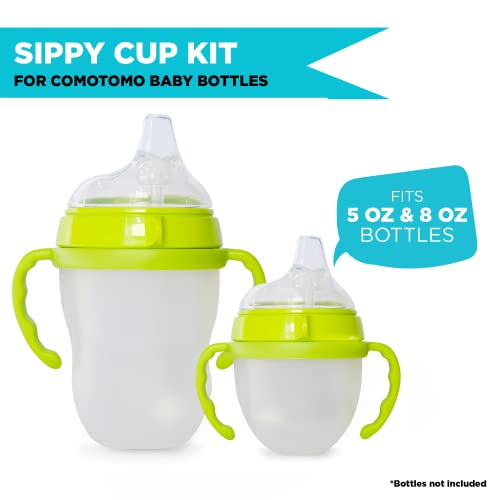 Soft Spout Transition Sippy Cup Kit For Comotomo Baby Bottles | Conversion Kit Fits 5 Ounce And 8 Ounce Bottles | Sippy Cup Baby Bottle Nipple With Weighted Straw And Bottle Handles (2 Pack, Green) #TOP3