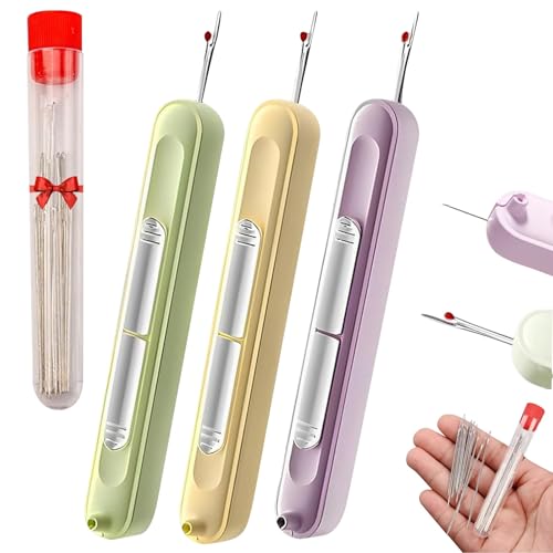 3Pcs Chiclify Eptchn 2-in-1 Needle Threader & Seam Ripper Tool Automatic Needle Threaders Seam Ripper Stretchable Remover Needle Threading Tool Quilting Supplies Sewing Kit(3pcs)