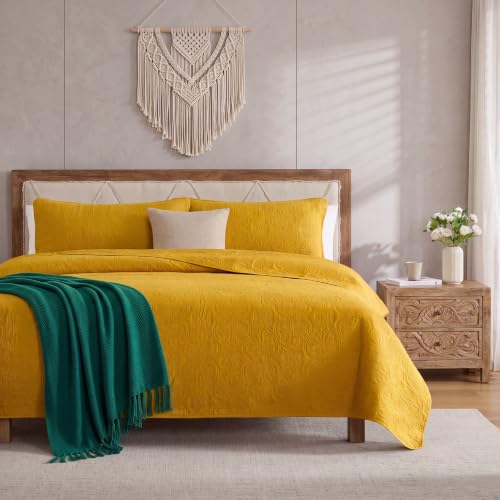 Mustard Yellow Gold Quilt Set, King Size Bedspread Lightweight Coverlet