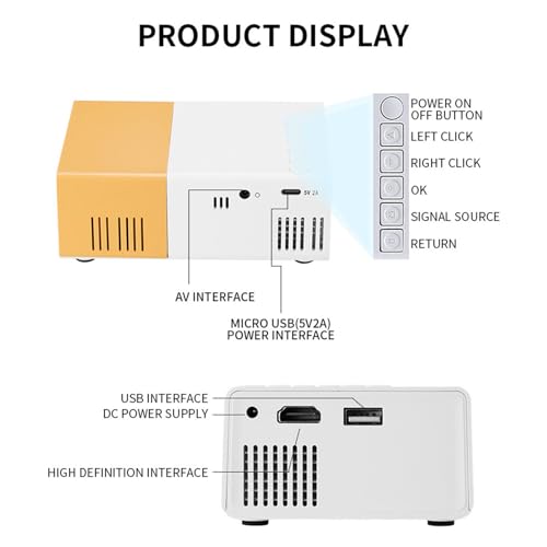 EIMSOAH Small Projector, 1080p Tragbarer 100Ansi 6000lm Helligkeit Autokorrektur Handbuch Fokus 100in Bildschirm Support LED Movie Projector für Zuhause