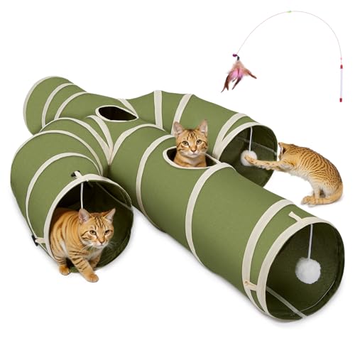 Image of Ownpets Cat Tunnel Cactus-Shaped, Sturdy Oxford Fabric Collapsible Cat Tunnels for Indoor Cats,Interactive Peek Hole Pet Tunnel Tube with Cat Wand Toy, Green