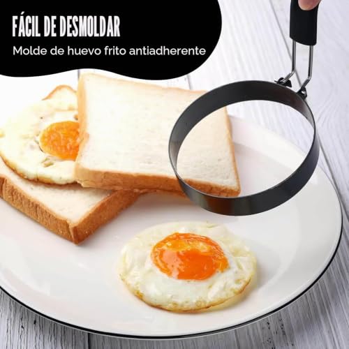 Miniatura 5 de Binxiaoqin Juego De 2 Moldes Para Huevos Silicona No Teflón Asas Antideslizantes Universal, Resistente A 300 C Antiadherente
