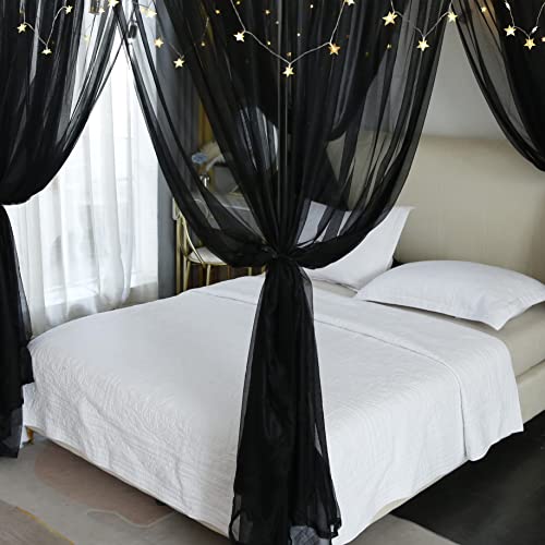 Akiky Canopy For Girls Room Bed Curtains Elegant Sheer Curtain For Twin Full Queen King Size Bed Drapes,8 Panels Canopies With 2 Light,Room Décor(Full/Queen,Black) #TOP7