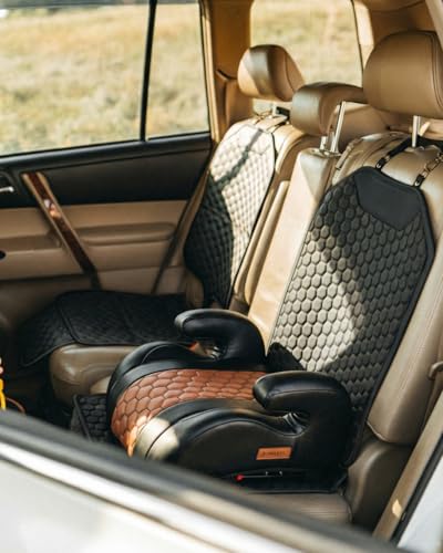 Image of Owleys Set Seat Back Organizer & Car Seat Protector Hexy Waterproof & Non-Slip Protector for Child Car Cushion for Leather and Fabric Seats (Black 2pcs)