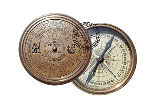 Brújula de latón de 2 pulgadas con reloj de sol, artículo perfecto para regalo con cuero miniatura 2