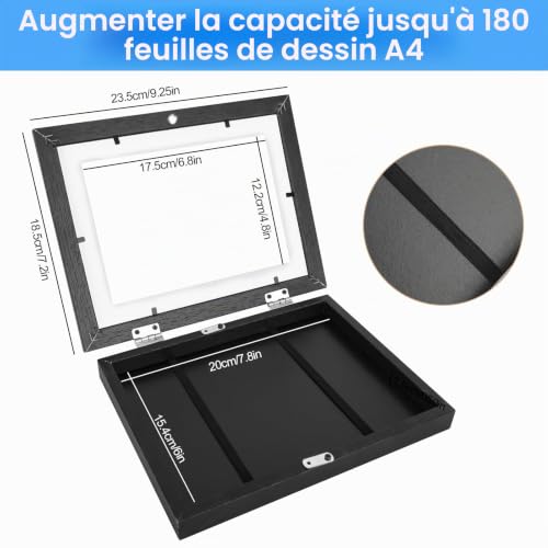MJFENDAI Cadre Photo A5 Amovible en Bois - Pour Dessins d'Enfants - Cadre Artistique à Ouverture Avant (Noir) – vue 2