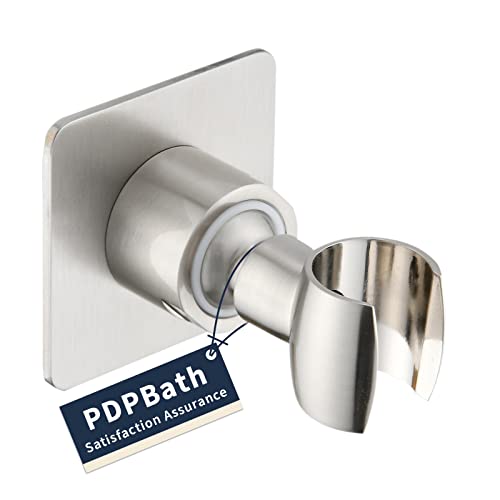 Pdpbath Shower Head Holder For Handheld Showerhead Adhesive Wall Mount, Brass Adjustable Spray Bracket For Hand Held Wand & Hose, Drill Free Glue Installation - Brushed Nickel #TOP9