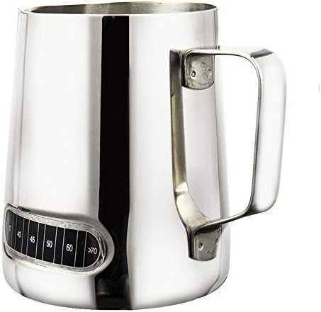 Milk Jug Frothing Pitcher with Thermometer Stainless Steel Temp Control Texturing Pot for Coffee Cappuccino Espresso Latte 600ml