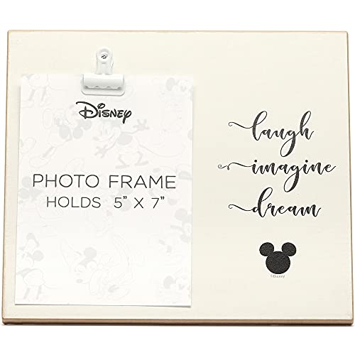 Open Road Brands Disney Mickey Mouse Laugh Imagine Dream Wood Photo Clip Frame for 5x7 Picture - Cute Mickey Mouse Decoration
