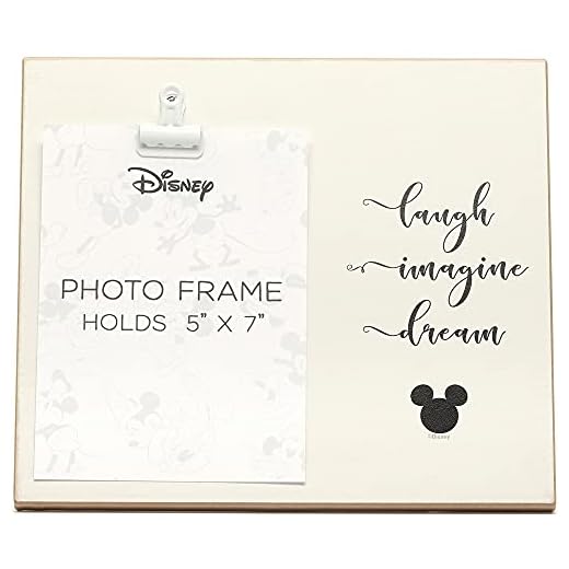 Open Road Brands Disney Mickey Mouse Laugh Imagine Dream Wood Photo Clip Frame for 5x7 Picture - Cute Mickey Mouse Decoration
