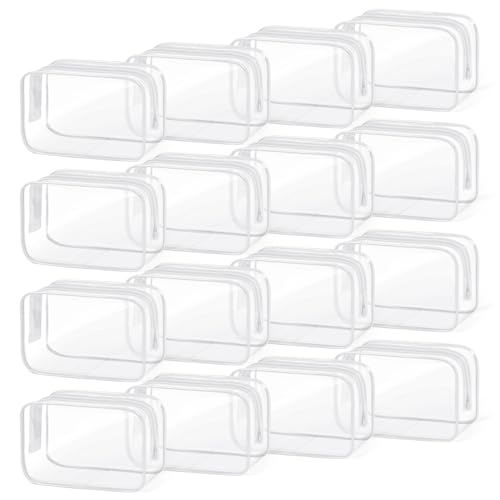 TISRATOK 16 PCS Clear Makeup Bag, Travel Essentials Toiletry Bag, Transparent PVC Cosmetic Organizer Toy Storage Pouch for Women Men - WHITE,Small