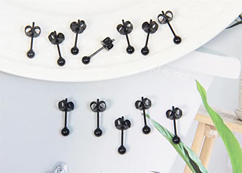 3Mm Black Ball Stud Earrings For Women, Small Black Stud Earrings Tiny Metal Stud Earrings Set For Women Girls 20G Mini Studs Hypoallergenic, Pack Of 6 Pairs #TOP2