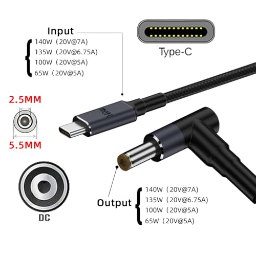 Cablecc USB-C Type C Input to DC 20V 5.5 * 2.5mm Output Power 100W 135W 140W 65W PD Charge Cable for Laptop - Image 5