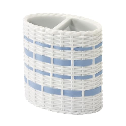 Izod – Bathroom Accessory Set, Hand-Painted Resin with Woven Wicker Look & Striped Design, Decorative Lotion Pump, Soap Dish, Toothbrush Holder & Tumbler (Savannah)