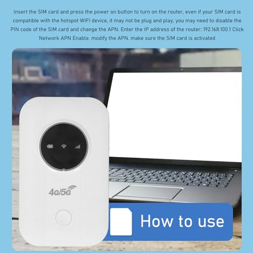 4G LTE Modem Router with SIM Slot - 300Mbps High-Speed, Supports Up to 10 Devices, 3650mAh Built-in Battery, for Travel, Business, and Outdoors
