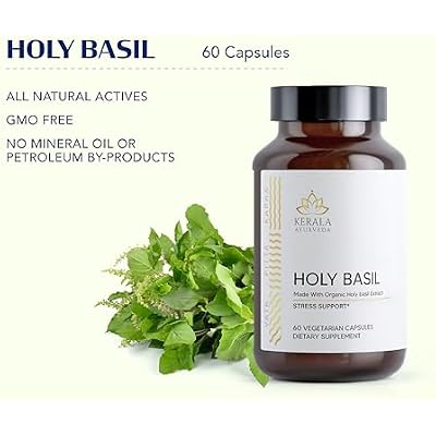 Kerala Ayurveda Holy Basil Tulsi Extract Capsules (60 Vegan Tablets) | Adrenal Support Herbal Supplements with Respiratory Wellness & Calm Support | Natural Ingredients | Prop 65 Compliant