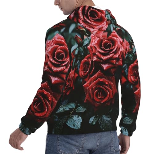 Men's Fleece Pullover Hoodie Long Sleeve Hooded Red and black rose Sweatshirt Casual Shirts With Pockets Small4