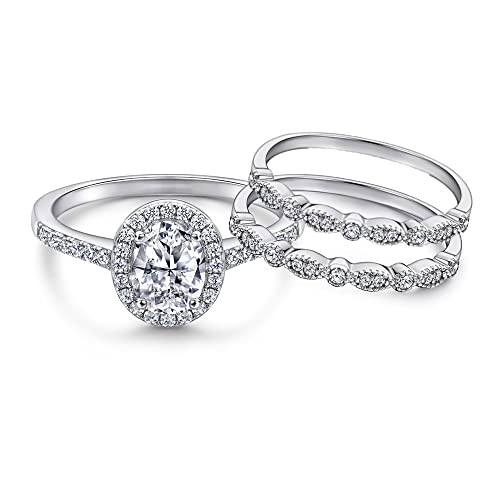 2.8 Ctw Moissanite Oval Wedding Ring Set for Women White Gold 3 Pieces Vintage Bridal Ring Set Engagement Ring Set 10K 14K 18K Gold Bridal Set Anniversary Promise Rings for Her3