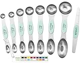 Spring Chef Stainless Steel Magnetic Measuring Spoons Set of 8 with Leveler, Nesting Metal Teaspoon & Tablespoon Measuring Spoons, Kitchen Gadgets for Baking & Cooking, Fits in Spice Jars - Mint