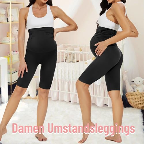 AMIYOYO Damen Umstandsleggings High Waist Schwangerschaftsleggings Blickdicht Umstandshose Freizeithose Stretch Umstandsmode für Schwangere Lang