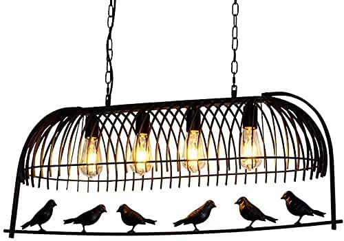 Image of 7 Love Bird Cage Chandelier Pendant Light Retro Iron Black Hemp Hanging Ceiling Lamp for Livingroom Balcony Terrace Garden (Bulb Included)