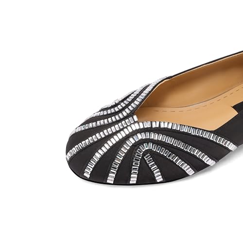Womens Rhinestone Round-Toe Ballet Flat Slip-On Shoes - Non-Slip, Comfortable, Low-Heel Flat Shoes3