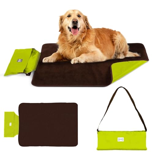Tappetino per Cani Pieghevole, Cuscino Cane Impermeabile, 100 x 70 cm, Tappetino Coperta per Animali Domestici da Esterno Portatile per Cani e Gatti, Parco,Viaggio in Campeggio (Green Fleece)
