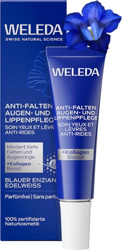 Weleda Bio Anti Falten Augenpflege & Lippenpflege Blauer Enzian & Edelweiß - Naturkosmetik Augencreme/Lippencreme Mindert Tiefe Falten, Augenringe, TräNensäCke & Schwellungen (Vegan, 10Ml)-image