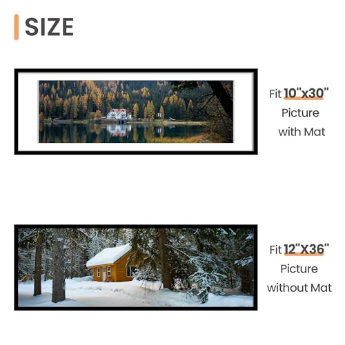 Image of upsimples 12x36 Picture Frame, Display Pictures 10x30 with Mat or 12 x 36 Without, Wall Hanging Long Frames, Black, 1 Pack