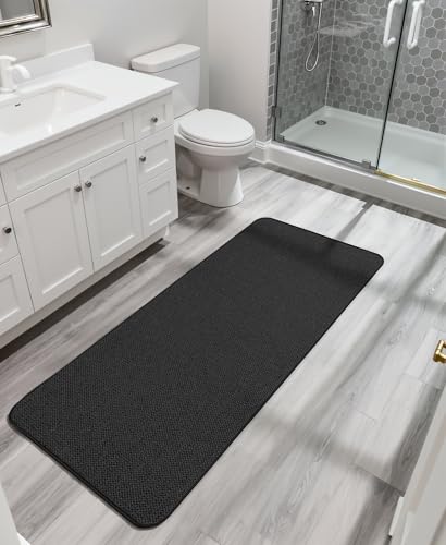 Image of Bosap Bath Mat,Ultra Thin Bathroom Runner Rugs,Large Bath Mats for Bathroom,Quick Dry,Non-Slip,Machine Washable,Low Pile,Bath Rug,Shower Outside,Sink,Home Decor Accessories.Black,3'x6'(36x72inch)
