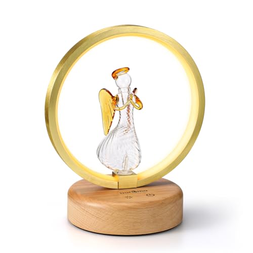 DAROMA Angel Handmade Glass & Wood Waterless Essential Oil Diffuser - Adjustable Mood Light, 2 Mist Modes for Home Office Decor, Pure Aromatherapy Gift