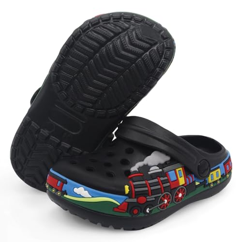 Image of Boys Girls Toddler Clogs Little Kids Slip on Slides Sandals Slippers Cute Cartoon Train Pattern Garden Clogs Summer Indoor Outdoor Beach Pool Water Shoes