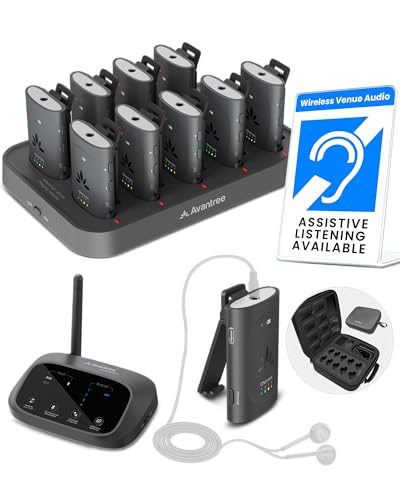 Avantree Audiplex MX – Multi-Channel Assistive Devices for Churches & Translation, 30ms Low Latency, Superior Sound, Group Listening System with Audio Transmitter & 10 Receivers for Classroom, Seminar