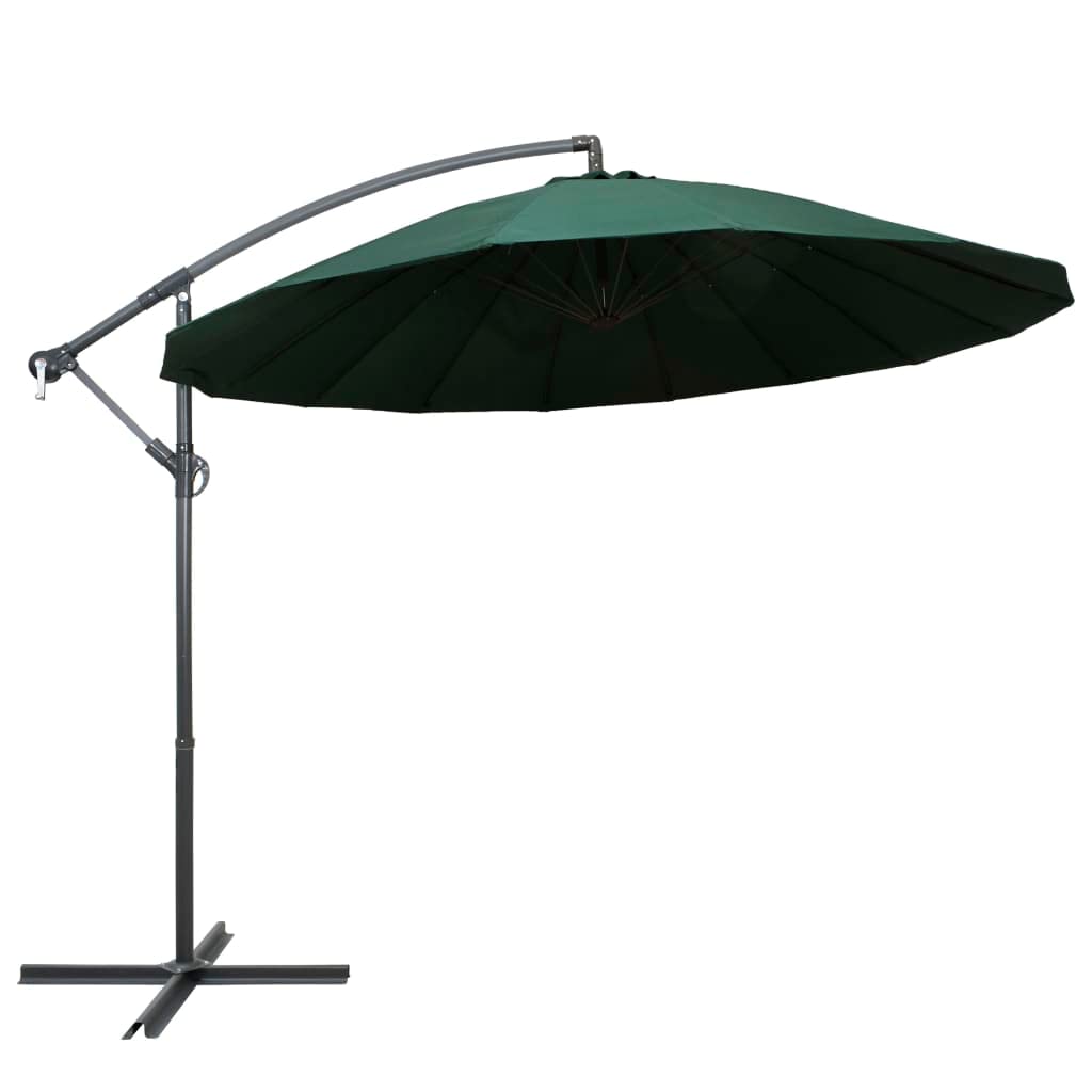 Sombrilla de Jardín con Mecanismo de Manivela y Base Cruzada, 16 Varillas y Poste de Aluminio para Protección UV y Espacio Extra Grande, Tela de Poliéster Fácil de Limpiar