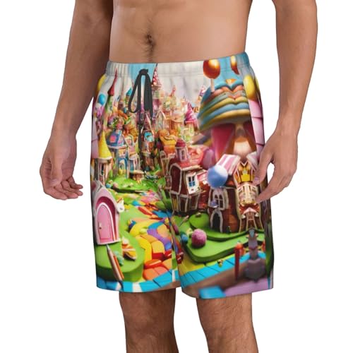 Candy Land Print Men's Swim Trunks | Quick Dry Drawstring Beach Shorts2