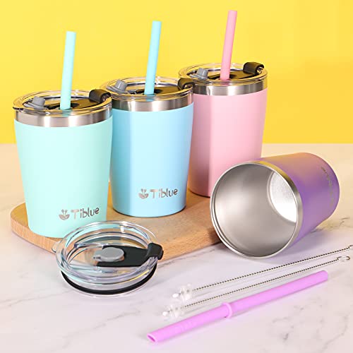 Kids & Toddler Cup - 4 Pack 8 Oz Stainless Steel Water Bottle Spill Proof Insulated Tumbler With Leak Proof Lid & Silicone Straw With Stopper - Bpa Free Vacuum Smoothie Cup Stackable Baby Drinking Cup #TOP6