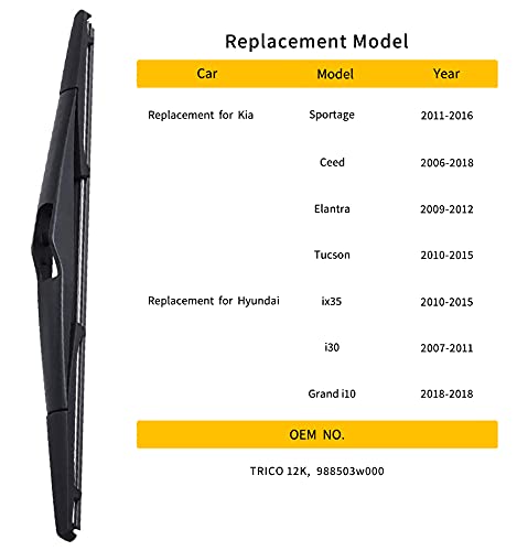 Otuayauto Rear Windshield Wiper Blades - 2 Pieces Of 12" Car Back Window Wiper - Replacement For Kia Sportage, Hyundai Elantra Tucson Ix35 I30 #TOP3