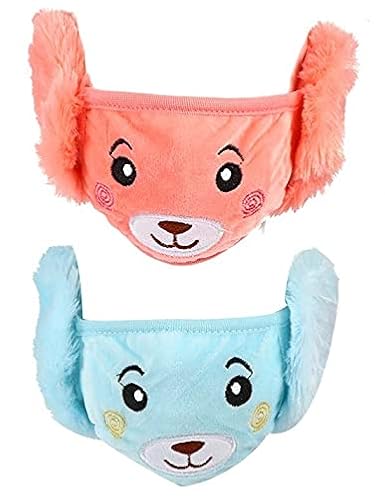 Cotson Girls/Boys Warm Winter Face Mask with Plush Ear Muffs Ear Covers Pack of 2 (Size 3-13 Years) -K