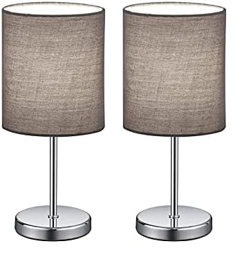 Reality Leuchten Tischleuchte Jerry R50491011, Metall Nickel matt, Stoffschirm Grau, exkl. 1x E14 (Packung mit 2)
