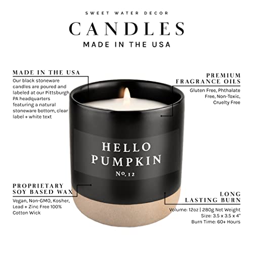 Sweet Water Decor Hello Pumpkin Soy Candle | Pumpkin, Warm Spices, Vanilla, And Whipped Cream Fall Scented Candles For Home | 12Oz Black Stoneware Jar, 60+ Hour Burn Time, Made In The Usa #TOP7