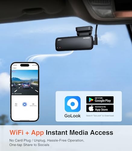 AINAVI Front Dashcam for Cars, Mini 2K Dash Camera, Dash Cam Built-in WiFi Wireless with APP Control, Hidden-Style Single Car Camera/WDR/Night Vision/G-Sensor/24H ParkingMode — view 2