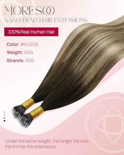 Image of Moresoo Nano Tip Hair Extensions Human Hair, Ginger Creamy Blonde, 24 Inch