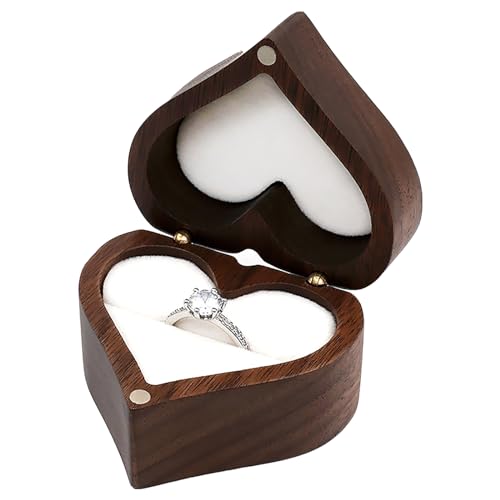 JYCMMFC Ring Box, Personalized Wooden Ring Box Mini Engagement Ring Holder Box, Heart-shaped Wedding Ring Box for Ring, Elegant and Retro Ring Holder Box for Wedding Ceremony Christmas Gift