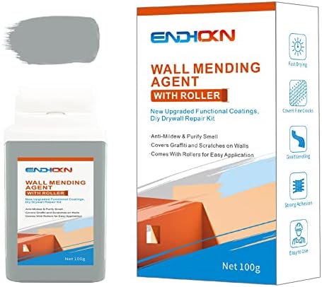 Wall Mending Agent With Roller 100g, Endhokn Wall Repair Kit Waterproof, Quick Drying Wall Repair Paste, Graffiti, Scratches, Stains, Cracks, Peeling, Wall Repair Agent Kit (Light Grey)