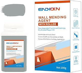 Wall Mending Agent With Roller 100g, Endhokn Wall Repair Kit Waterproof, Quick Drying Wall Repair Paste, Graffiti, Scratches, Stains, Cracks, Peeling, Wall Repair Agent Kit (Light Grey)