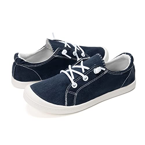 Image of FUNKYMONKEY Slip-On Canvas Sneakers for Women, Comfortable Lightweight Lace-Up Flat Casual Tennis Shoes Breathable Walking Shoes for Everyday Wear