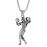 AMGJ Bodybuilding Muscle Man Wrestling Barbell Dumbbell Pendant Necklaces Stainless Steel Gym Fitness Necklace Men (Dumbbell Bodybuilder)