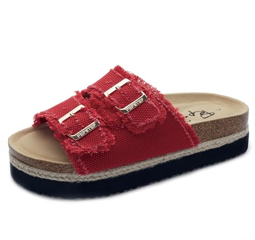 Image of PepStep Slide Sandals for Women with Soft Cork Footbed and Strap, Ladies Fashion Platform Slide Sandals Comfortable Slip On Style