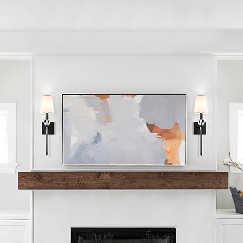 Image of XiNBEi Lighting Black Bathroom Sconces Set of 2 with Crystal Ball Accent | White Fabric Shade, Torch Indoor Wall Light Fixture, Hardwired, For Bedroom Bedside Living Room Kitchen Entryway Stairway