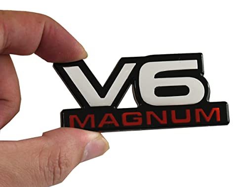 Image of 2Pcs V6 Magnum Emblems Fender Door Nameplate 3D Badge Stickers Logo 1500 Van Fit for Durango V6 (Chrome Red)